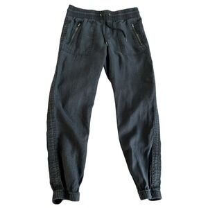 ATHLETA Cabo Linen Joggers Washed Black‎ Sz 4  Zip Pocket Pants 530642-02
